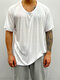 Camiseta masculina sólida com decote em U manga curta solta - Branco