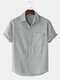 Mens Striped Cotton Breathable Casual Short Sleeve Shirts With Pocket - Grey