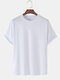 Mens 100% Cotton Solid Color Loose Light Round Neck Casual T-Shirts - White