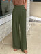 女性用ソリッドポケットワイドレッグパンツ - 濃い緑色