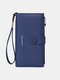 Women Faux Leather Fashion Multi-Slots Multifunction Solid Color Clutch Bag Brief Phone Bag - Blue