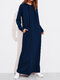 Solid Color Long Sleeves Casual Hooded Maxi Dress - Blue