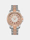 8 Colors Stainless Steel Alloy Men Inlaid Rhinestones Dial Watch Decorative Pointer Quartz Watch - Rose Gold Silver
