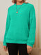 Casual Solid Knitted Long Sleeve Loose O-neck Women Sweater - Green