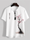 Mens Japanese Cherry Blossoms Print Tie Neck T-Shirts - White