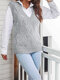 Argyle Pattern Knitted Sleeveless V-neck Hollow Solid Sweater - Gray