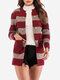 Knitted Striped Patchwork Pockets Cardigans - Wine Red