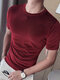 Camisetas casuales redondas de rayas de terciopelo para hombre Cuello - rojo