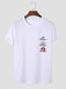 Mens Japanese Style Wave Print Crew Neck Short Sleeve T-Shirts - White
