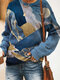 Landscape Print Long Sleeve O-neck Casual Sweatshirt For Women - Blue