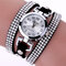 DUOYA Fashion Round Dial Wristwatch Full Rhinestones Bracelet Watch Multilayer Leather Women Watches - Black