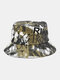 Unisex Cotton Tie-dye Letter Graffiti Painted Pattern Printing Big Brim Sunshade Bucket Hat - Black&Khaki