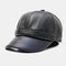Men Faux Leather Ear Protected Keep Warm Casual Solid Baseball Hat - Black