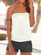 Solid Color Sleeveless Strapless Pleated Tank Top - White