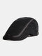 Mens Cotton Solid Embroidery Threads Letters Metal Label Sunshade Casual Beret Forward Hat Newsboy Cap Flat Cap - Black