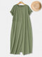 Повседневная пуговица с коротким рукавом Plus Размер макси Платье - Зеленый