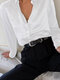 Satin Pearl Button Long Sleeve Plus Size Shirt - White