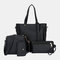 4 PCS Women PU Leather Handbag Tassel Leisure Crossbody Bag Solid Shoulder Bag - Black