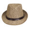 Unisex Solid Woven Belt Decorative Flexible Straw Hat Outdoor Sunshade Breathable Jazz Hat - Khaki