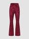 Solid Velvet High Waist Flare Leg Pants For Women - Red