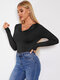 Solid Cowl Neck Long Sleeve Skinny High Elastic T-shirt For Women - Black