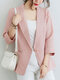 Solid Pocket Button Front Lapel 3/4 Sleeve Blazer - Pink