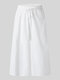 Plus Size Solid Pocket Elastic Waist Drawstring Loose Pants - White