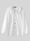 Solid Color Lapel Long Sleeve Button Casual Blouse For Women - White