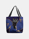Women Cat Pattern Handbag Shoulder Bag Tote - Blue