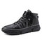 Men Microfiber Leather Waterproof High Top Sneakers - Black