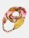 Vintage Geometric-shape Beaded Pendant Print Chiffon Artificial Crystal Scarf Necklace - Pink