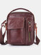 Genuine Leather Vintage Hard Wearing Magnet Button Aslant Bag Adjustable Shoulder Strap Cross Body Bag - Coffee