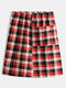 Mens Plaid Home Pajamas Nightdress Cotton Casual Bath Skirts - Red