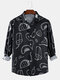 Mens Food Printing Light Lapel Collar Casual Long Sleeve Shirts With Pocket - Black