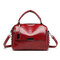 Women Vintage Oil Wax Rivet Pillow Boston Handbag Solid Crossbody Bag - Wine Red