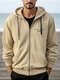 Mens Letter Print Zip Front Casual Drawstring Hooded Jacket Winter - Apricot