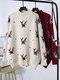 Christmas Printed High Neck Knitting Thick Pullover Sweater For Women - Beige