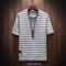 Season New Large Size Men's Striped Loose Round Neck Short-sleeved T-shirt Trend Cotton Bottoming Shirt Shirt - Gray
