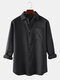 Mens Linen Solid Color Relaxed Fit Basic Long Sleeve Shirts With Pocket - Black