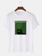 Mens Black Cat Letter Graphic Short Sleeve Cotton T-Shirts - White