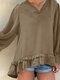 Casual V-neck Lantern Sleeve Ruffle Plus Size Blouse for Women - Khaki