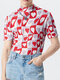 Mens Heart Graphic Half-Collar Short Sleeve T-Shirt - Red