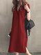 Plaid Print Slit Hem V-neck Short Sleeve Dress - Red