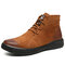 Men Vintage Work Style Warm Lined Wearable Leather Ankle Boots - Brown