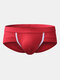 Mens Modal Breathable Elastic Fiber Soft Patchwork Sexy Underwear U Convex Pouch Briefs - Red