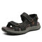Men Comfy Cowhide Leather Opened Toe Hook Loop Outdoor Sport Sandals - Black