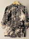 Women Leopard Print Stand Collar 3/4 Sleeve Blouse - Black