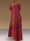 Print Plaid Short Sleeve Plus Size A-line Dress with Pockets - Orange Red
