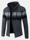 Mens Patchwork Zip Front Plush Lined Knit Cotton Long Sleeve Hooded Cardigans - Dark Gray