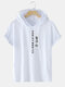 Mens Korean Character Print Short Sleeve Drawstring Hooded T-Shirts - White